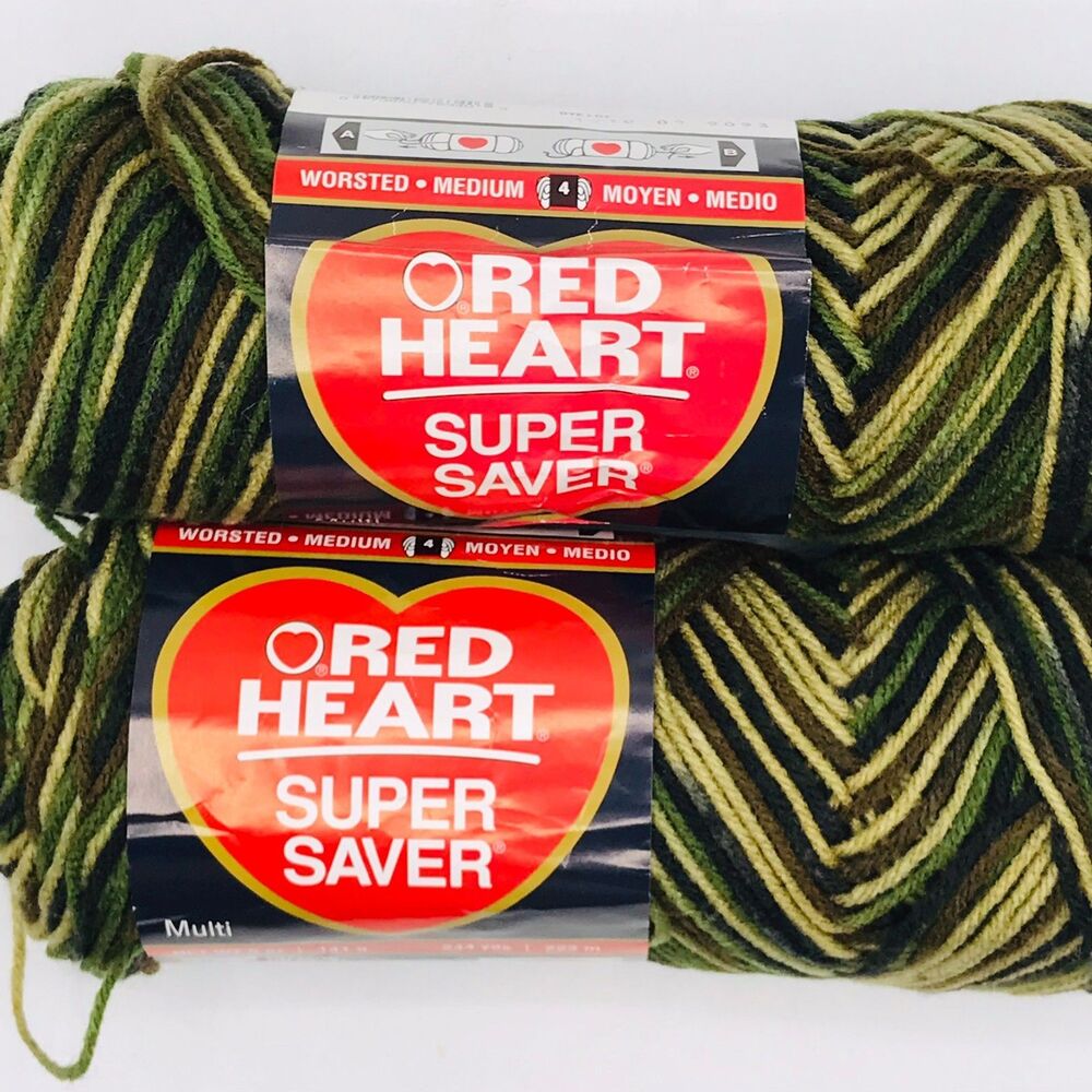 Red Heart Super Saver Acrylic Yarn Camouflage 0971 Lot of 2 Full 5 oz Skiens